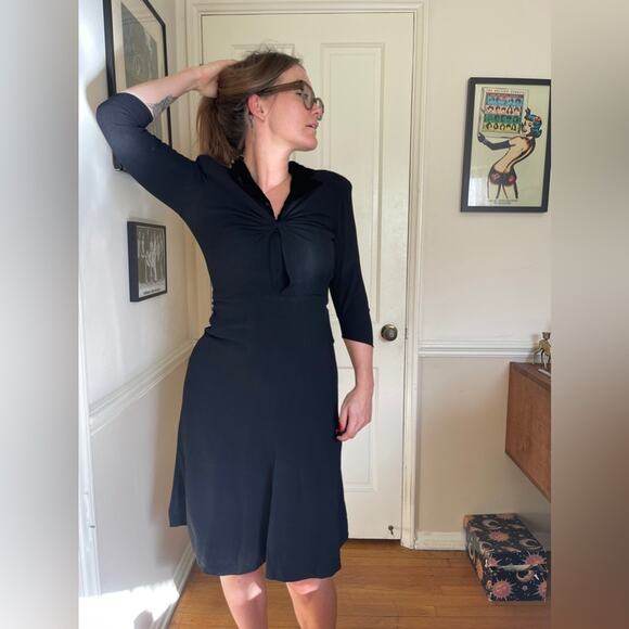 40s Vintage Black Rayon Dress - Picture 4 of 8